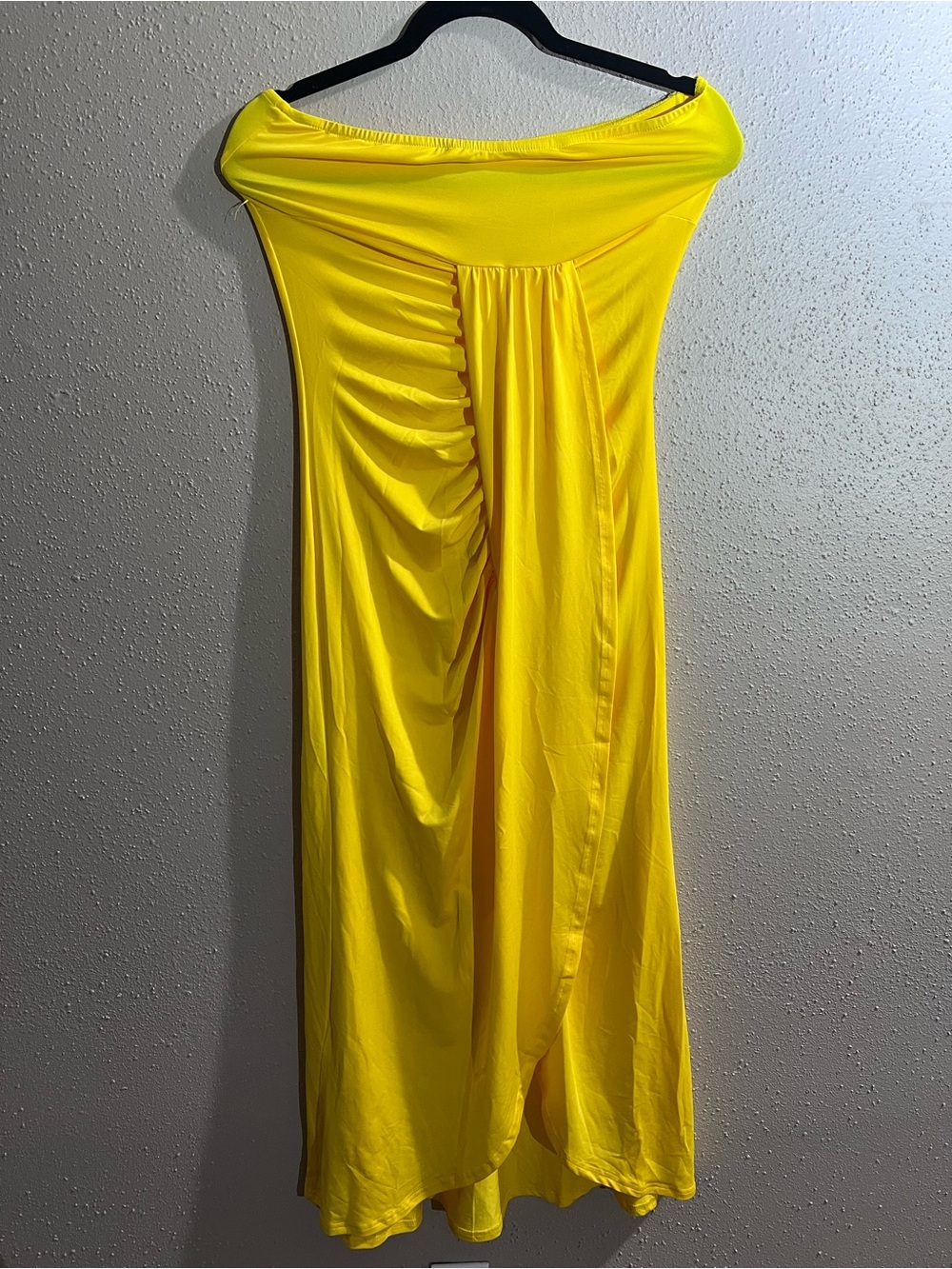Strapless Yellow Ruched Midi Dress - Women